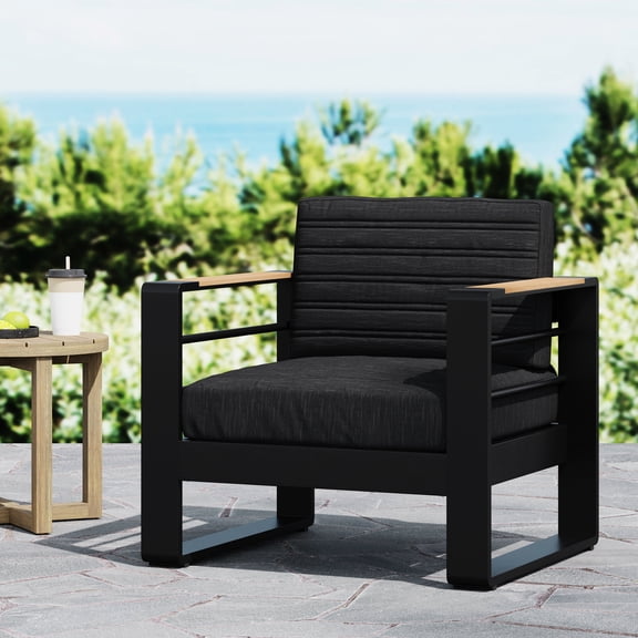 Water- Club Chair - Aluminum Frame, , Open Slat , 27"w Outdoor Seating Aluminum, Cushion, Back, 32.8"w