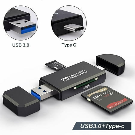 3 in 1 Micro USB Type C Portable Memory Card Reader and SD/TF Card Adapter with OTG Function for PC & Laptop & Smart Phones & Tab