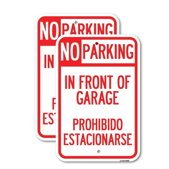 (2 Pack) In Front of Garage Prohibido Estacionarse | 12" X 18" Heavy-Gauge Aluminum Sign | Rust Free Aluminum, Weather Resistant, Waterproof, Fade Resistant, 2 Pre-drilled Holes