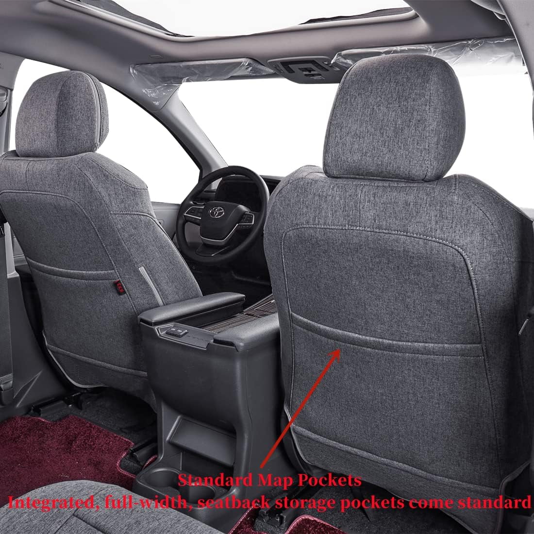 coverdream Sienna Seat Covers Custom Fit for 2021-2026 Toyota Sienna LE/XLE (8-Passenger),2nd Row Bench w/Removable Middle Seat Breathable Polyester(Full Set,Gray)