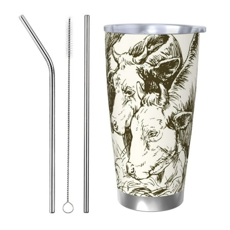 

KLL Cows Grazing On Meadow 1 Print 40oz Stainless Steel Insulated Car Cup with Spillproof Lid - Keep Your Drink Hot or Cold on the Go-Straw Three-piece Set