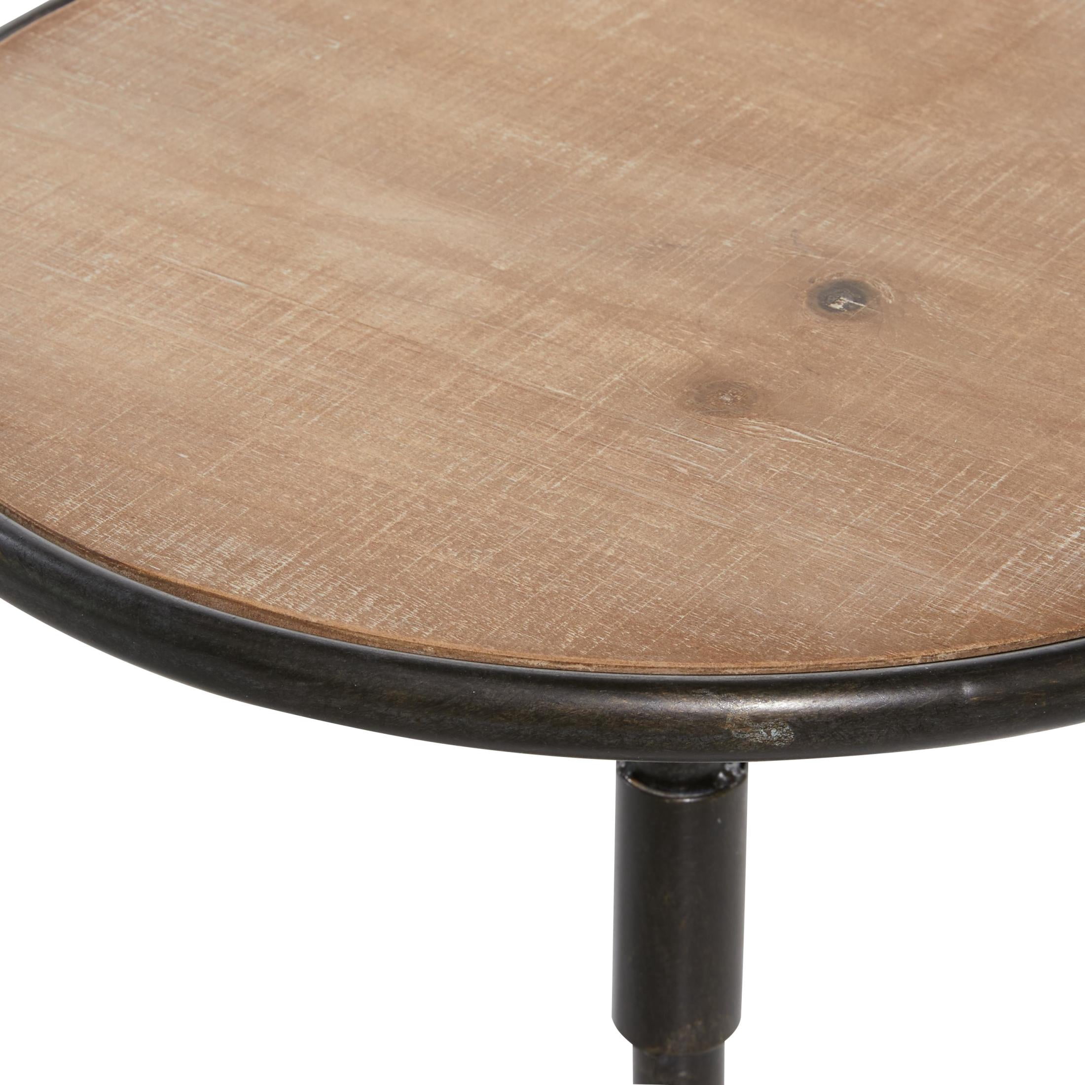 DecMode 16" x 25" Bronze Metal Accent Table with Brown Wood Top, 1-Piece