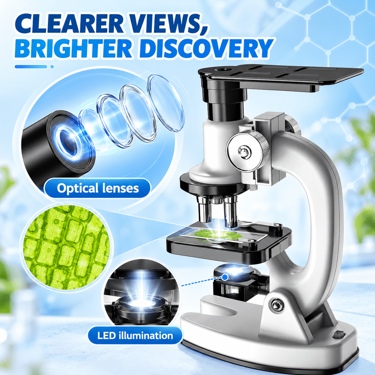 WEFONE Compound Microscope Set With Phone Holder, 200X-1200X photo 2