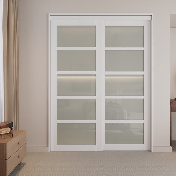 60"W x 78"H 5-Lite Frosted Glasses Pantry Closet Sliding Door Panels Only