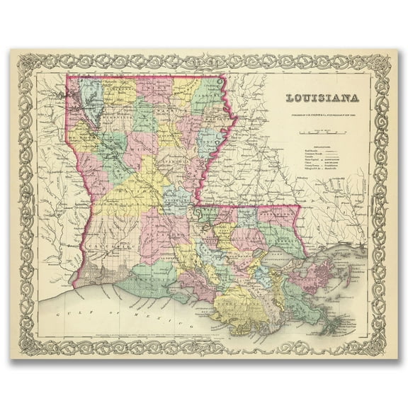 Louisiana 1856 Vintage Map 11x14 Unframed Print–Antique Colton’s Atlas Poster, Historical Cartography Reproduction, Rustic Southern Wall Art for Living Room, Office, Library, Study, Classroom, or Den