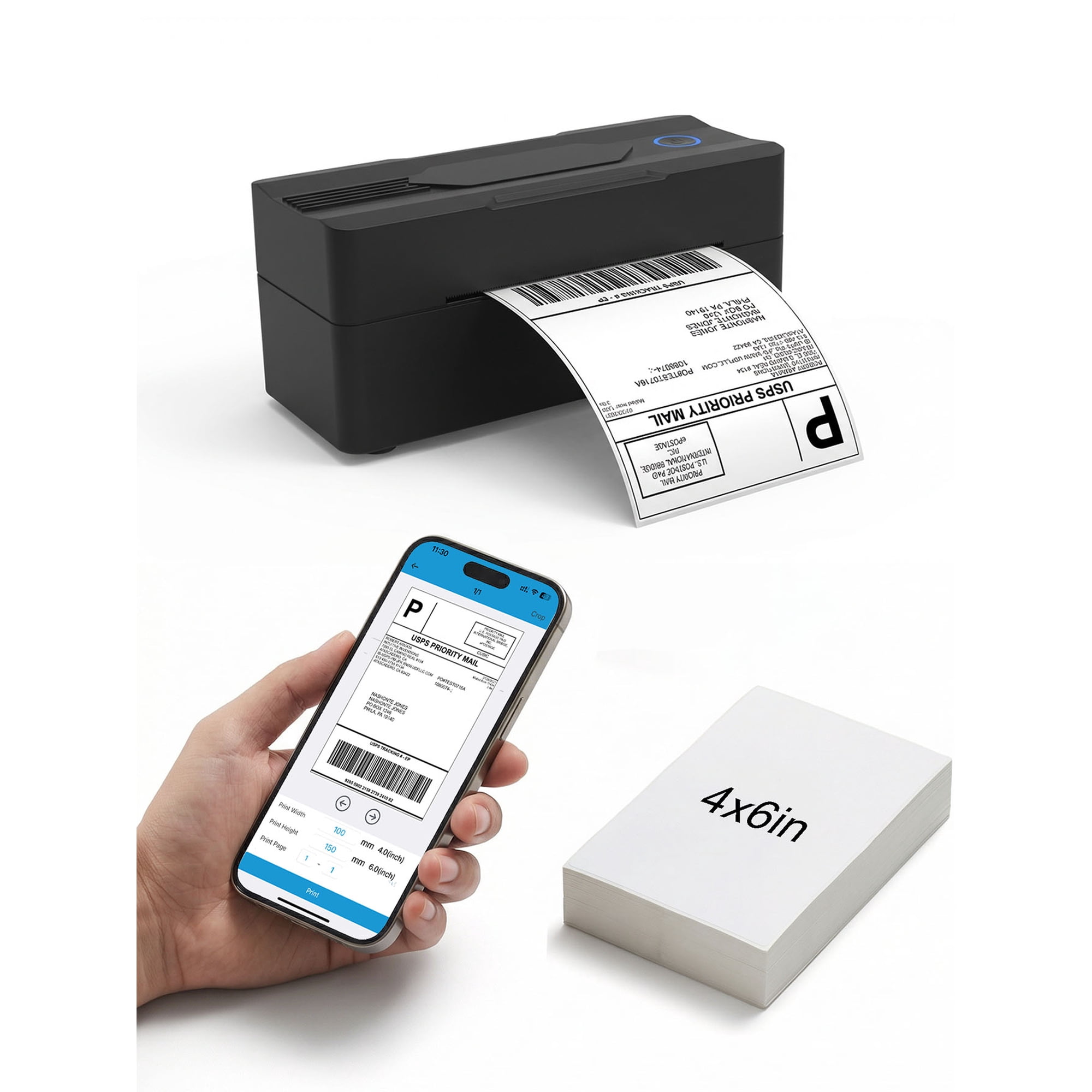 Shipping Label Printer,Bluetooth 4x6 Thermal Label Printer for Small Business Office or Home, Compatible with Android, iOS, Windows and Mac, Widely Used for ,Ebay,USPS,Etsy