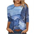 thumbnail image 1 of CHOK Ichuanyi Hauts pour Femmes Liquidation d'Été T-shirt Imprimé Mode pour Femmes Blouse Mi-Longue Manches 3/4 Col Rond Hauts Décontractés, 1 of 5