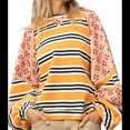 thumbnail image 2 of Sudadera con Cuello Redondo y Estampado Floral A Rayas con Bloques de Color para Mujer, Estilo Y2K Color Naranja L, 2 of 8