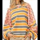 thumbnail image 2 of Sudadera con Cuello Redondo y Estampado Floral A Rayas con Bloques de Color para Mujer, Estilo Y2K Color Naranja M, 2 of 8