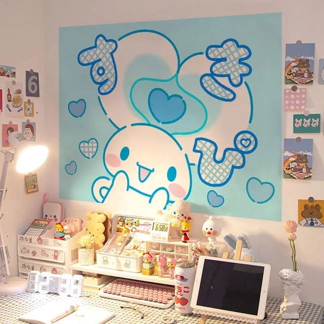 Pegatina autoadhesiva de Hello Kitty Sanrio Kuromi Cinnamoroll Anime Kawaii para decoración de dormitorio de niña, póster de dibujos animados para escritorio de pared