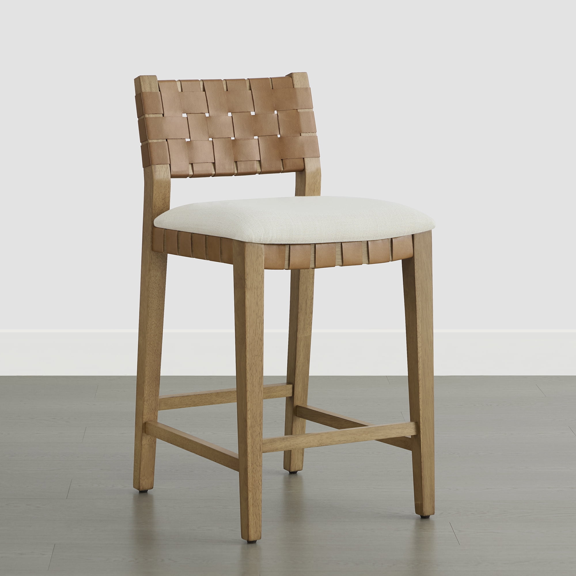 Spruce & Spring 26-Inch Solid Wood Counter Stool with Woven Back and Upholstered Seat Set of 2, Natural Wood