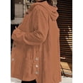thumbnail image 4 of Women'S Fall Jacket with Hood Casual Button Down Hooded Long Sleeves Loose Corduroy Jackets with Pockets Light Brown L, 4 of 7