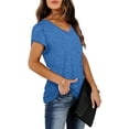 thumbnail image 4 of OSOLU Women T-Shirt Tshirts Tee Solid Color V-Neck T-Shirt Short Sleeve Tshirts Tee Loose Casual Tops Breathable Dailywear, 4 of 7