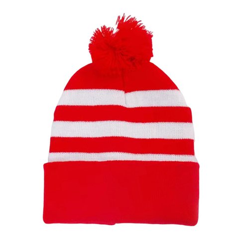 Skymirror Winter Knitted Hat Contrast Color Pom-pom Hat Stretchy Folded Brim Beanie Double-layered Cold Weather Christmas Headwear Photo Prop Hat