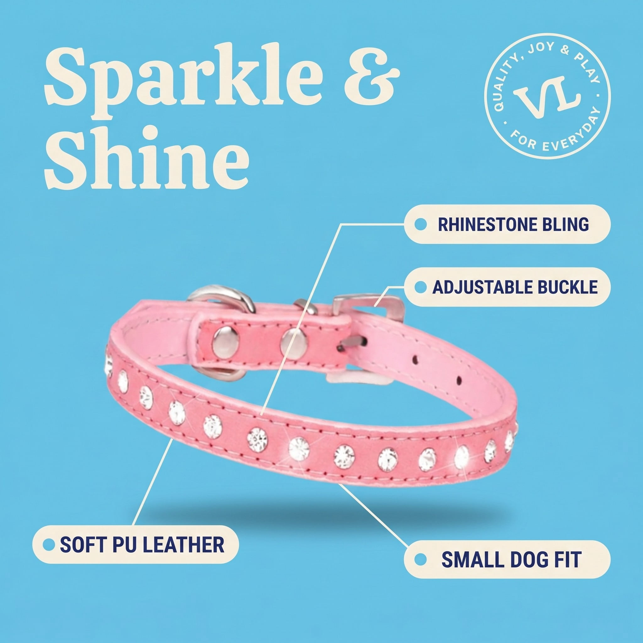 Vibrant Life Rhinestone Studded Adjustable Dog Collar, Pink, Small
