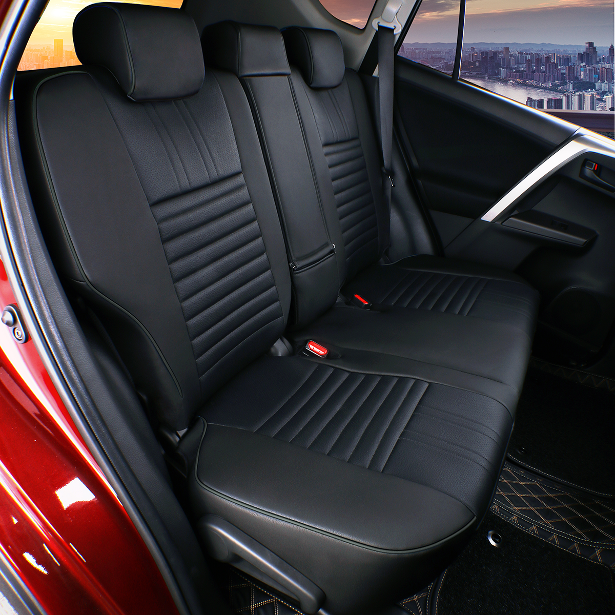 JMTBNO PU Leather Full Set Car Seat Covers For Toyota RAV4 1996-2018 - Front & Rear, Black