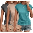 thumbnail image 1 of Camiseta Zeagoo para mujer, manga corta, fruncida, cuello redondo, paquete de 3, 1 of 6