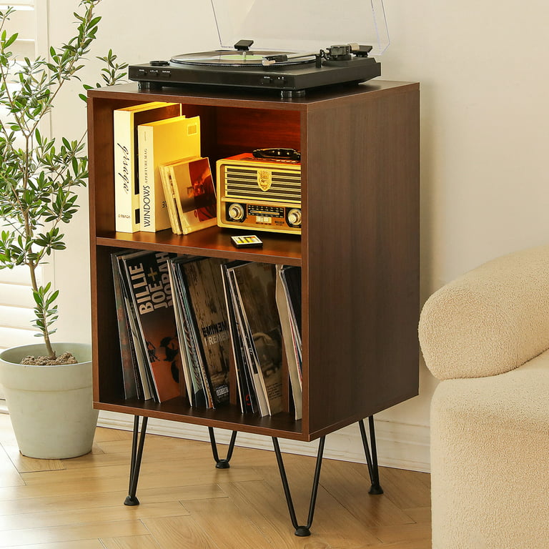 Hoompa LED Record Player Stand with Vinyl Storage Cabinet Holds Up