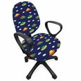 thumbnail image 1 of Cartoon Office Chair Slipcover, Unknown Flying Object Ufo in Sky with Clouds Playful Pattern, Protective Stretch Decorative Fabric Cover, Standard Size, Indigo and Multicolor, by Ambesonne, 1 of 5