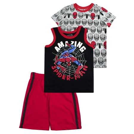 Spider-Man Muscle Tank, tee, and Shorts, 3-Piece Outfit Set (Little Boys)