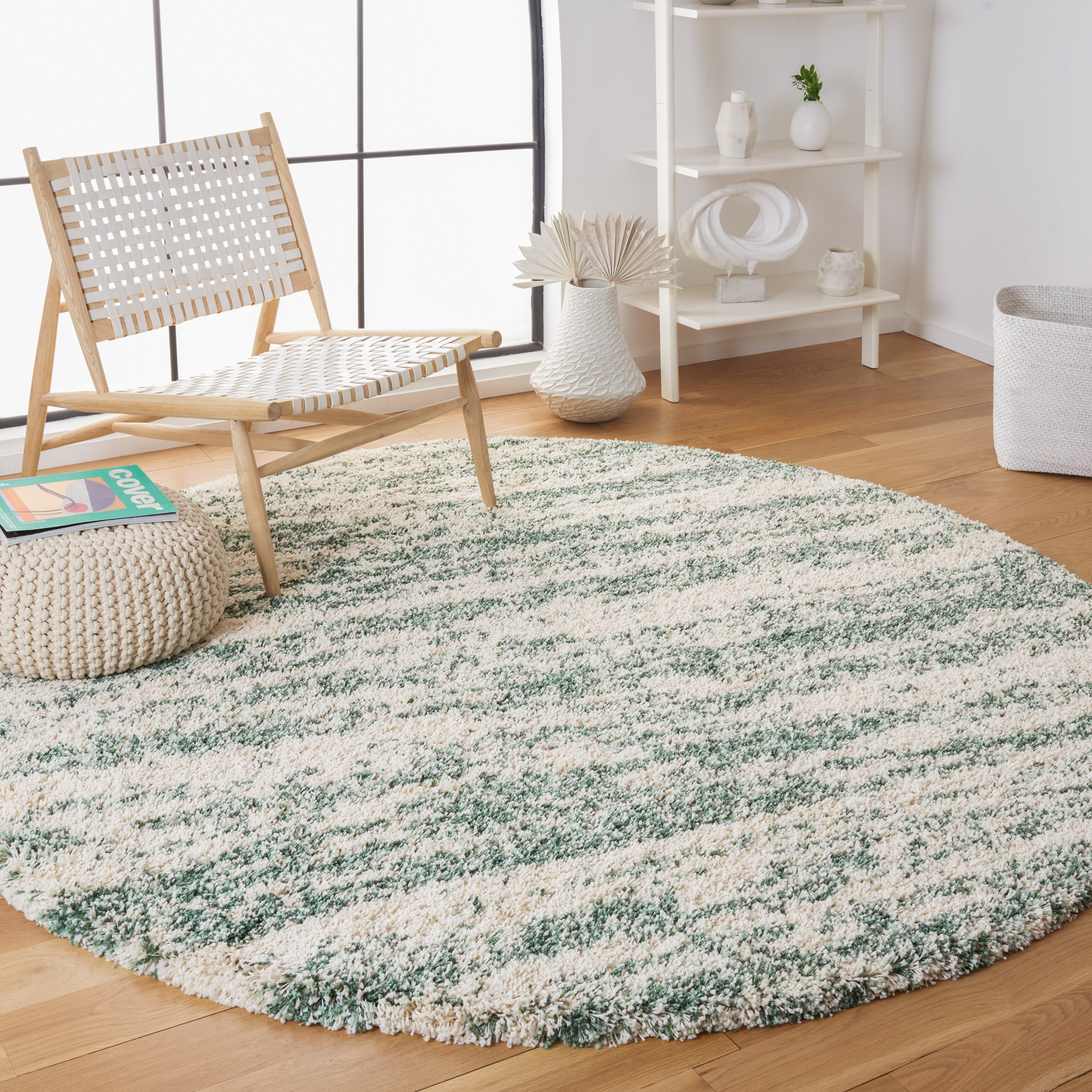 Safavieh Hudson Jack Abstract Shag Area Rug, Ivory/Green, 10' x 10' Round