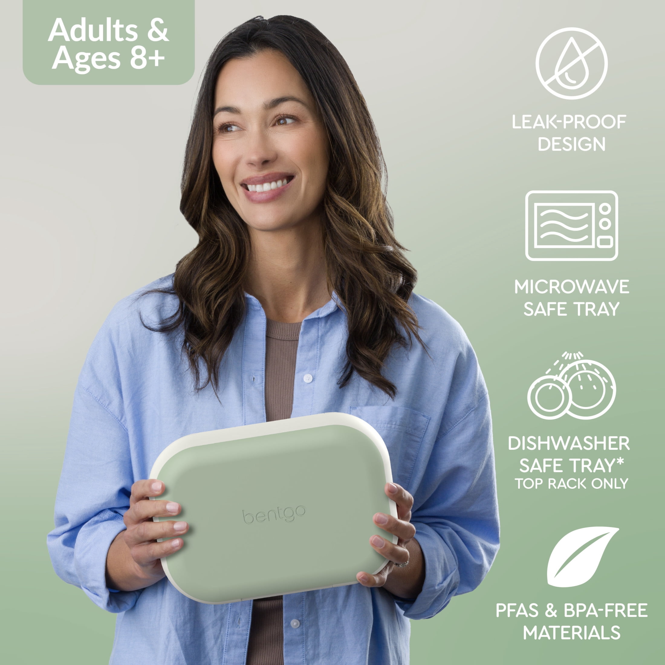 Bentgo Chill Max Leak-Proof XL Lunch Box - Included Ice Pack Keeps Food Cold; 5-Cup Capacity for Adults & Ages 8+, 3 or 4 Compartment Bento Box, BPA-Free, Dishwasher Safe (Clay Green & Gray)