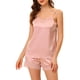 thumbnail image 1 of Conjuntos de pijama de satén para mujer INSPIRE CHIC con tirantes de encaje y pantalones cortos, 2 piezas, conjuntos de lounge de seda, XL, rosa, 1 of 6