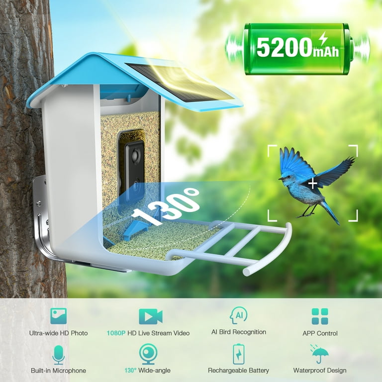 Bird Feeder with Camera Solar Panel AI Smart Bird Feeder with Waterproof  Night Vision Cameras 