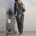 thumbnail image 2 of IROINNID Tracksuit For Women 2 Pieces Set Women Fashion Solid Color Casual Sweatshirt Fleece Leather Patch Sweatshirt Two-Piece Set Jogging Suit,Black, 2 of 7