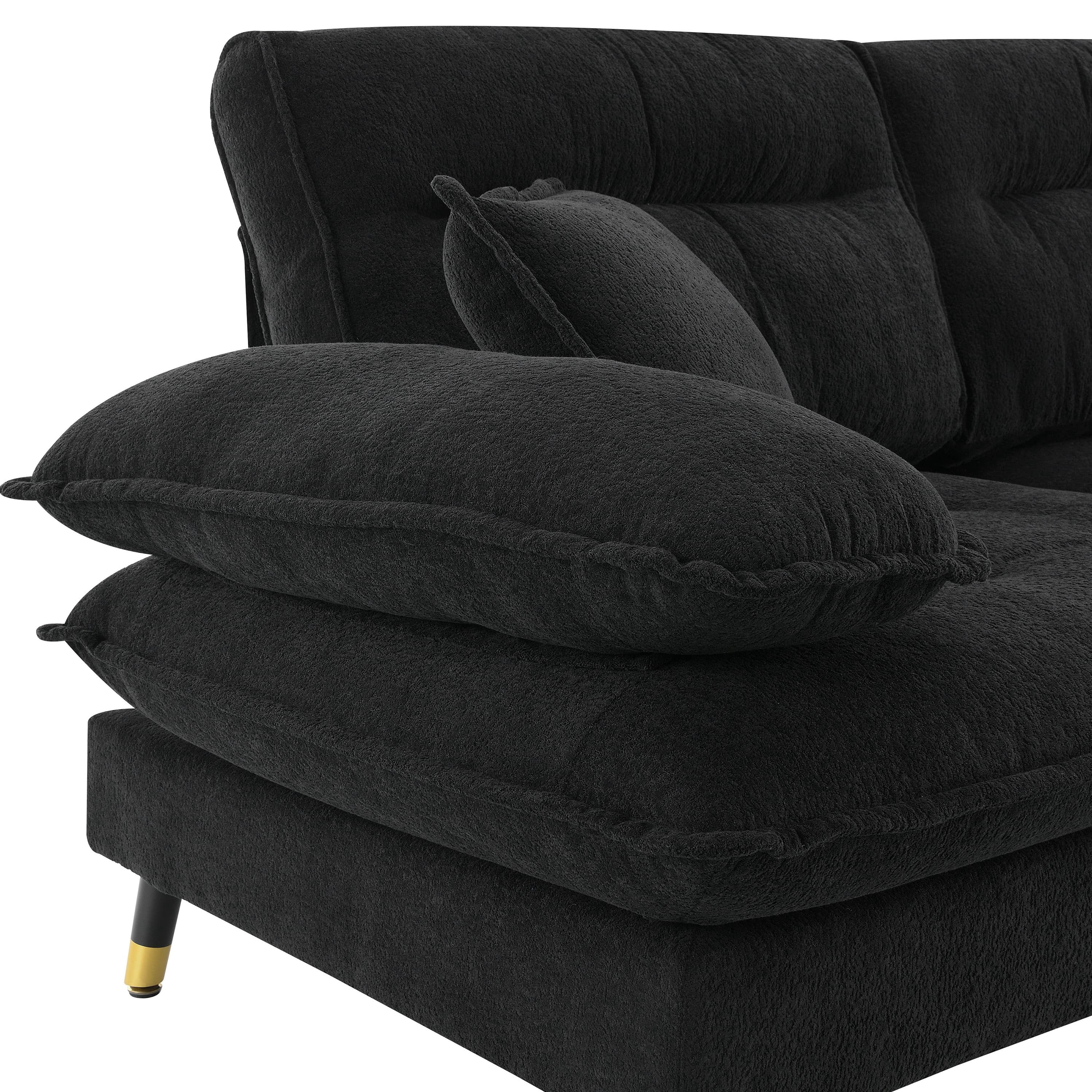 MAYEERTY 106x66.5" L-Shaped Convertible Sectional Sofa - 4-Seat Tufted Chenille Couch with Two-Tone Legs/Ottoman for Living Room/Apartment/Office, 3 Colors