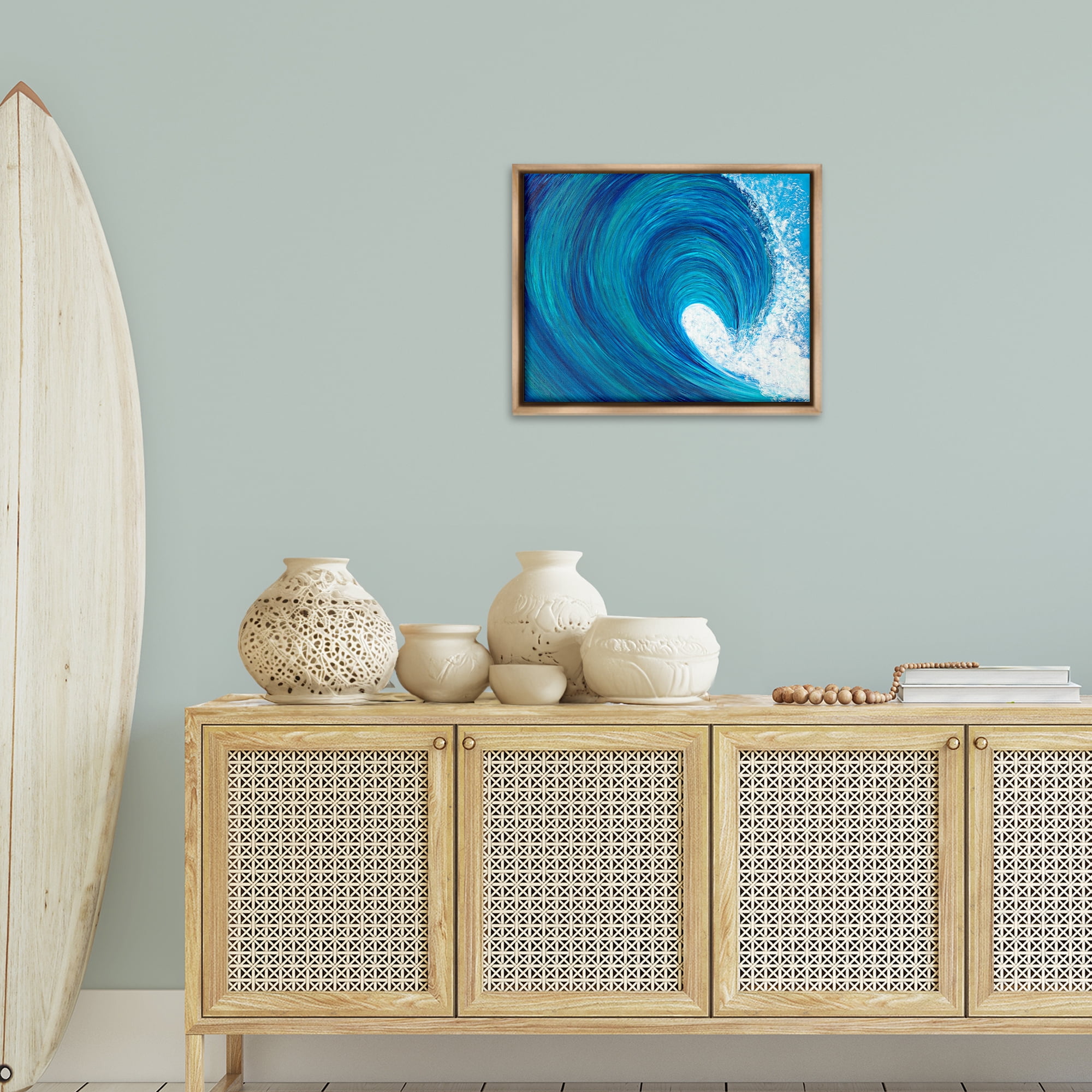 Stupell Industries Swirling Ocean Wave Coastal Painting Brown Floater Framed Canvas Art Print Wall Art, 21 x 17