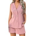 thumbnail image 2 of Women's Shorts Women'S 2 Piece Summer Outfits Tank Top With Shorts Sets Beach Vacation Outfits,Pink Women's Shorts XL, 2 of 7