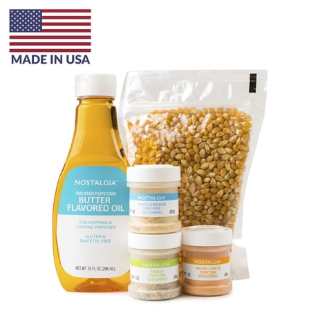 Nostalgia KPK400 Hot Air & Kettle Popcorn Kit, 3 Seasonings, Oil, Popcorn Kernels