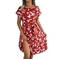 thumbnail image 1 of B91xZ Robes Longues pour Femmes Col Carré Manches Courtes Longueur Genou Robe Fluide d'Été, Rouge TG, 1 of 5