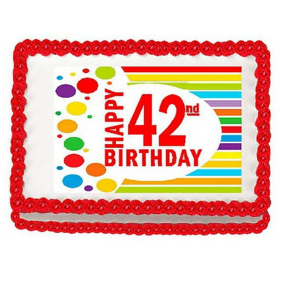 Happy 42nd Birthday Edible PEEL N STICK Frosting Photo Image Cake Decoration Topper