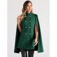 thumbnail image 4 of DARING DIVA Women's Winter Slit Sleeve Double Breasted Cloak Coat Dark Green S, 4 of 6