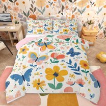 Castle Fairy Children Teens Flowers Butterflies Full Size Comforter Sets 3-Piece,Spring Garden Bedding Comforter Set,Chic Floral Blossoms Lightweight Bedding Sets,Breathable Home Decor,Reversible