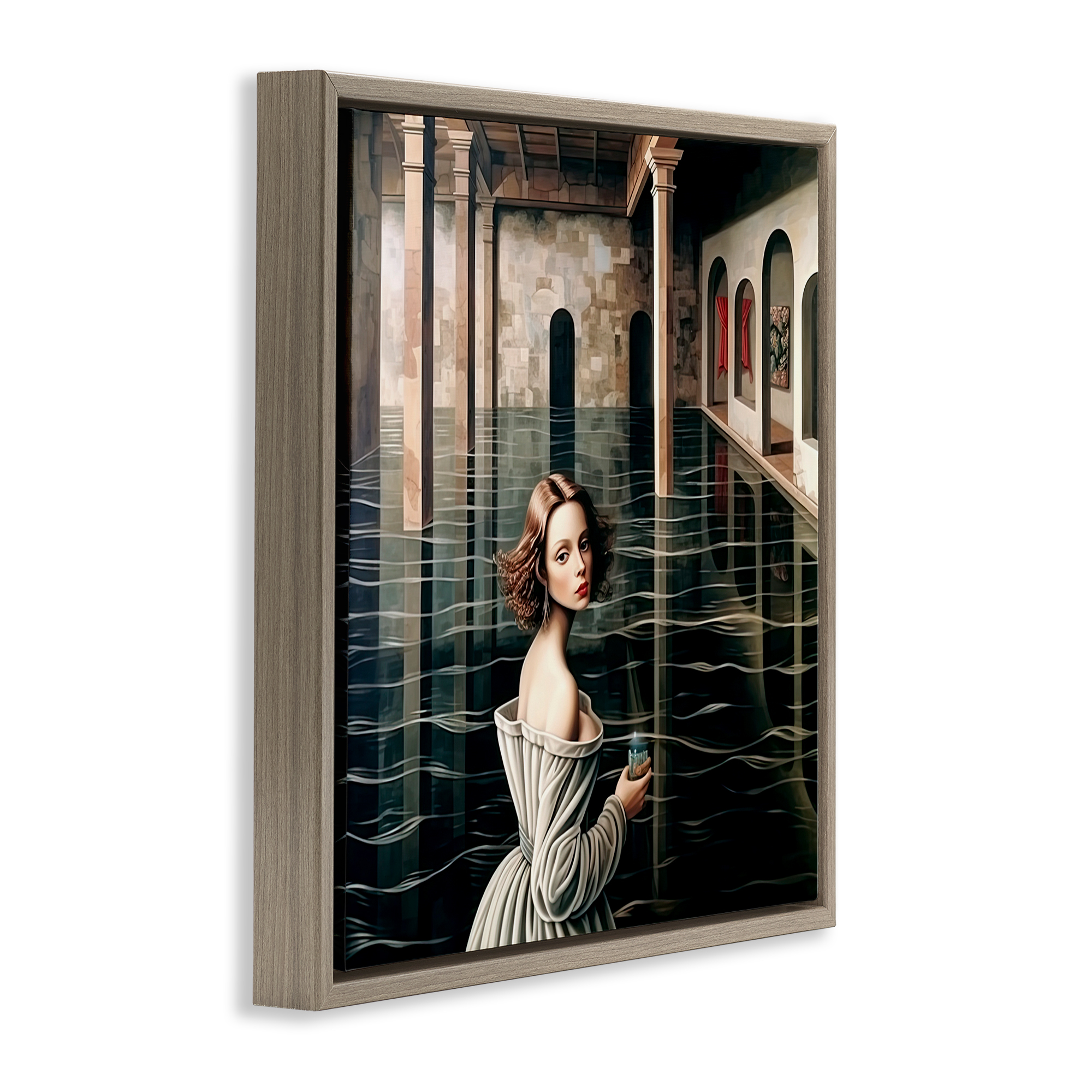 Portal Of Reflections Brown Framed Floater Canvas Wall Art, design by Sasha