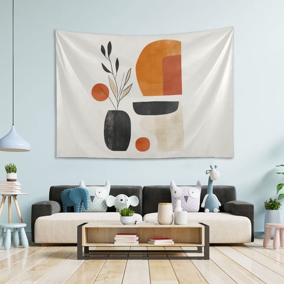 Yayeee Tapestry Wall Hanging for Bedroom 60" x 40" Living Room Home Wall Art Decor, White Abstract Shapes