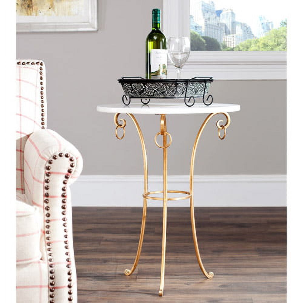 SAFAVIEH Tamara 25.5 in. H Ringed Round Top Gold Accent Table, White/Gold