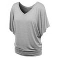 thumbnail image 4 of ZHOGXU Women Plus Size T Shirts Batwing Sleeve V Neck Solid Color Hem Pleated Loose Fashion Tee Top For Casual Daily Wear,Grey,M, 4 of 7