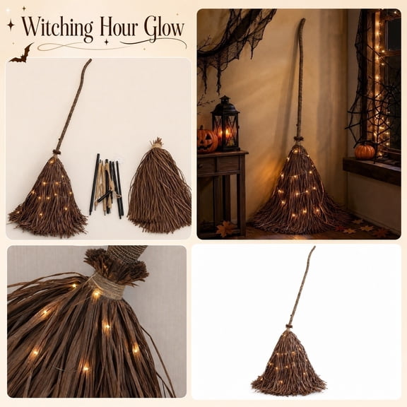 KEVCHE Halloween Light-Up Witch Decoration, Glowing Broomstick Prop with Built-in LED Lights, Sturdy Iron Frame for Indoor Outdoor Party Decor, Ready-to-Display Festive Accent for Haunted House