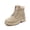 Beige, variant on Women Lace Up Knit Cuff Combat Style Boots, Low Block Heel Anti Slip Casual Outdoor Short Booties