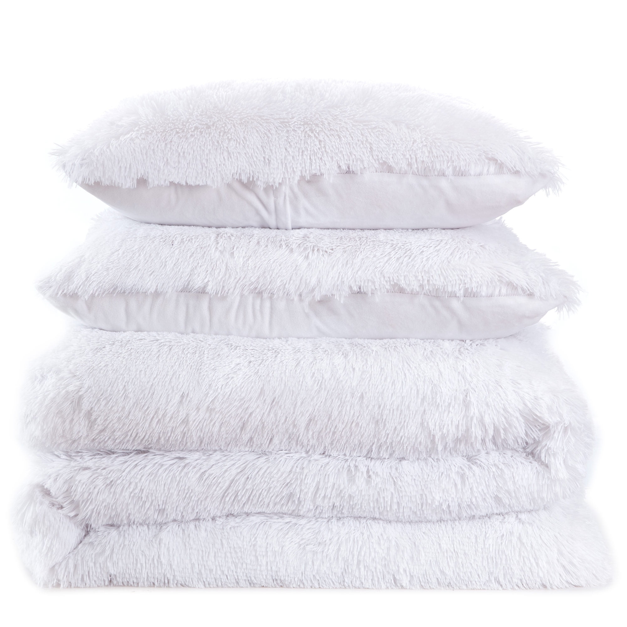 Sweet Home Collection Long Faux Fur Plush 3-Piece Microfiber Comforter Bedding Set - White, King