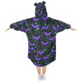 thumbnail image 2 of FORMRS Wearable Blanket Hoodie with Sleeves for Kids Cozy Flannel Sweatshirt, Purple Cartoon Bats Pattern, 2 of 7