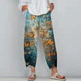 thumbnail image 2 of Capris Pants for Women Summer Trendy Printed Comfortable with Pockets Womens Flowy Pants Blue L, 2 of 5
