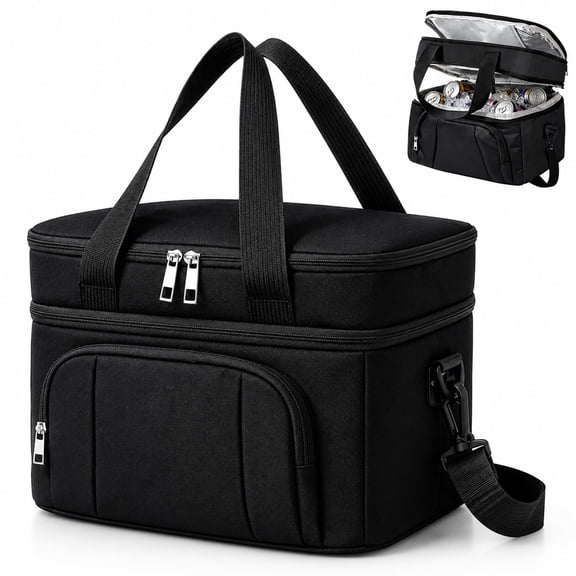 TSV Insulated Lunch Box for Men Women, 12L Double Deck Leakproof Lunch Bag, Soft Cooler Tote with Adjustable Shoulder Strap for Work Office Picnic Beach Travel