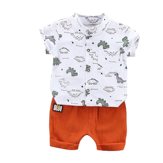 Ensembles de Tenues d'Été pour Enfants, Ensembles de Tenues pour Filles, Chemise Décontractée Confortable à Imprimé Dinosaure Manches Courtes Col à Revers pour Enfants