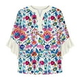 thumbnail image 4 of Xysaqa Ruffle 3/4 Sleeve Tops for Women Dressy Casual Business Work Blouses V Neck Boho Floral Print Office Summer Blouse Flowy Tunic Tops S-2XL Clearance (Not Chiffon), 4 of 5