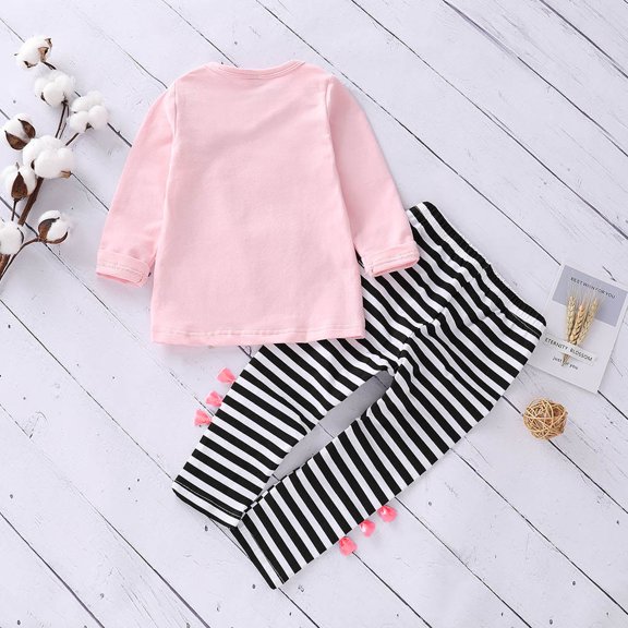 XXWXYD Baby Toddler Girls Clothes Sets 1-6 Years Old, Long Sleeve Bow Shirts Tops and Stripe Pants, Fall Winter Outfits 2 Piece Set